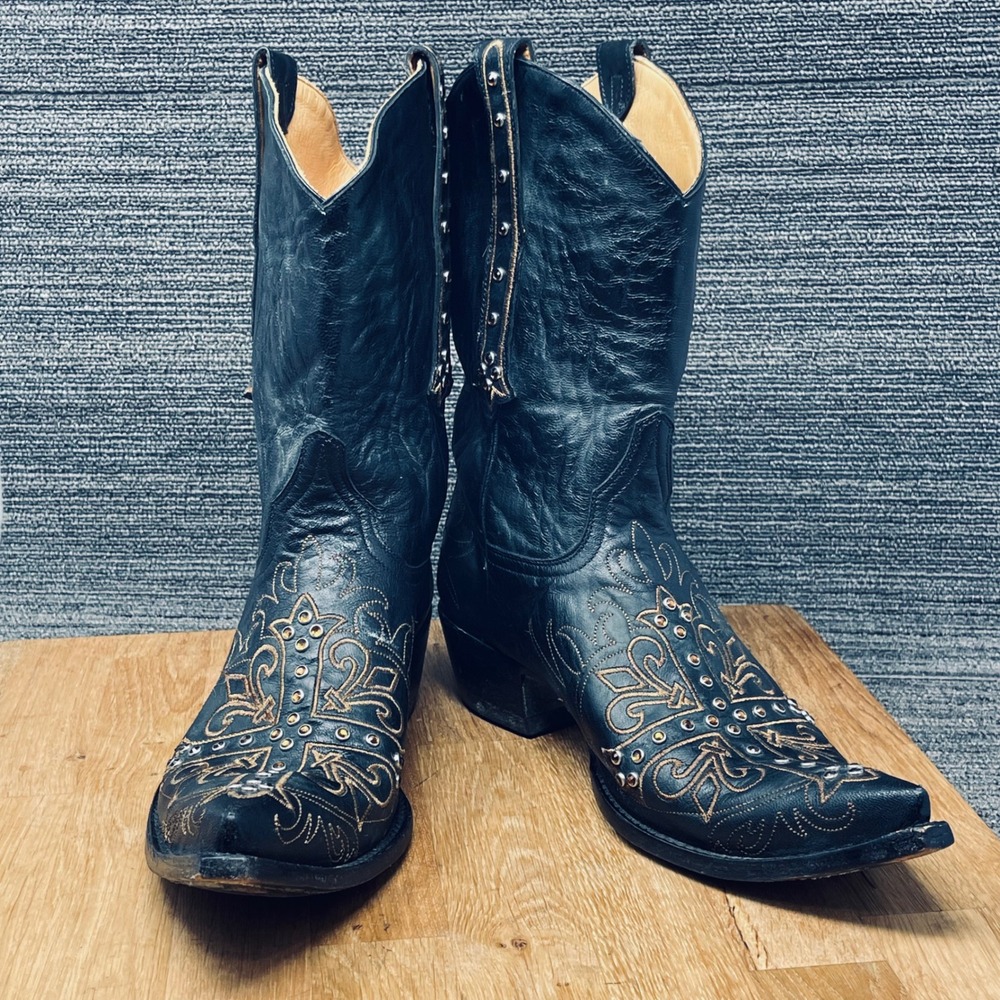 Old Gringo Milagros Cowboy Boot Women 9 Black Leather Studded Cross Embroidered